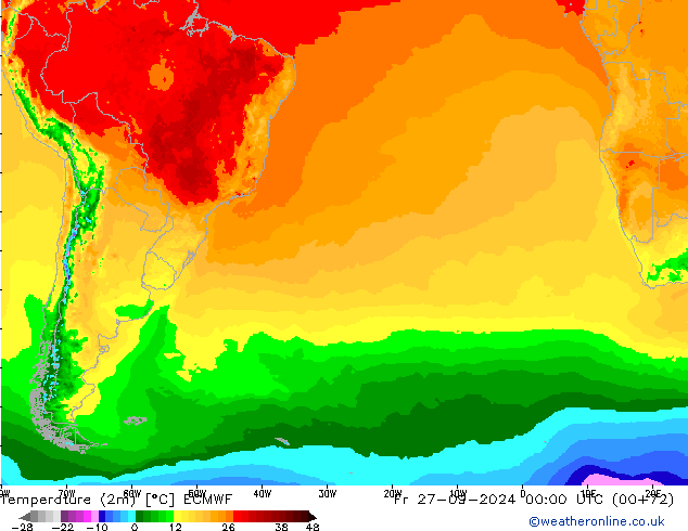 Sıcaklık Haritası (2m) ECMWF Cu 27.09.2024 00 UTC