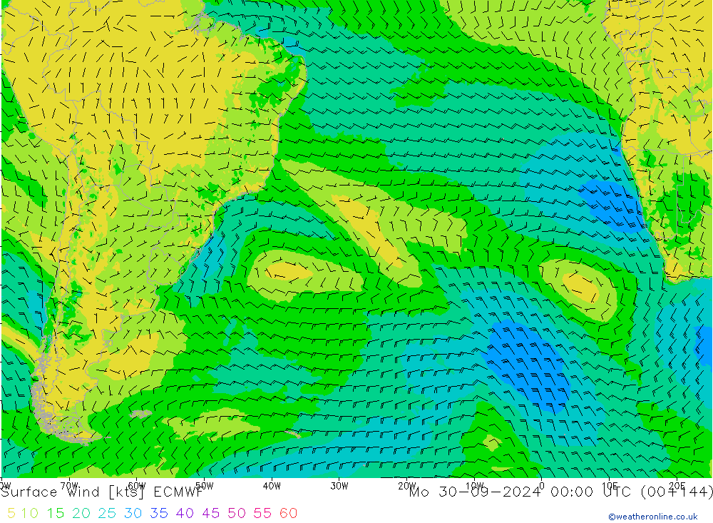 Surface wind ECMWF Mo 30.09.2024 00 UTC