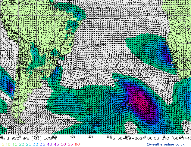 Viento 925 hPa ECMWF lun 30.09.2024 00 UTC