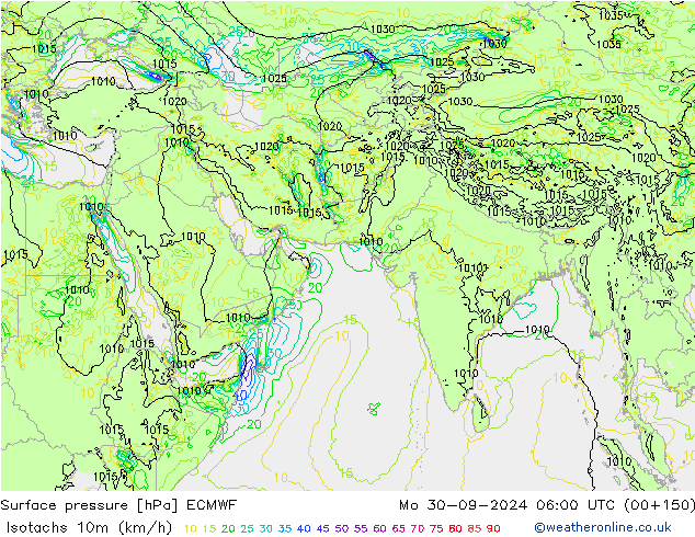 Isotachen (km/h) ECMWF Mo 30.09.2024 06 UTC