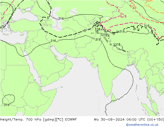 Height/Temp. 700 hPa ECMWF Mo 30.09.2024 06 UTC