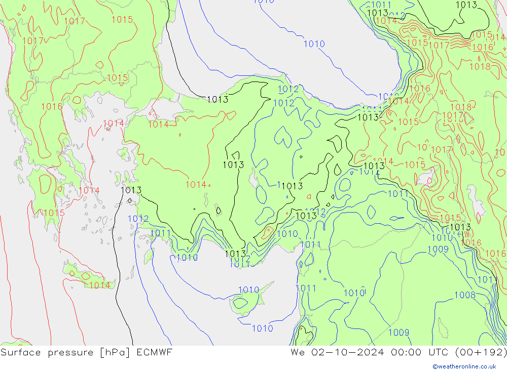 Surface pressure ECMWF We 02.10.2024 00 UTC