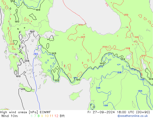 High wind areas ECMWF Fr 27.09.2024 18 UTC