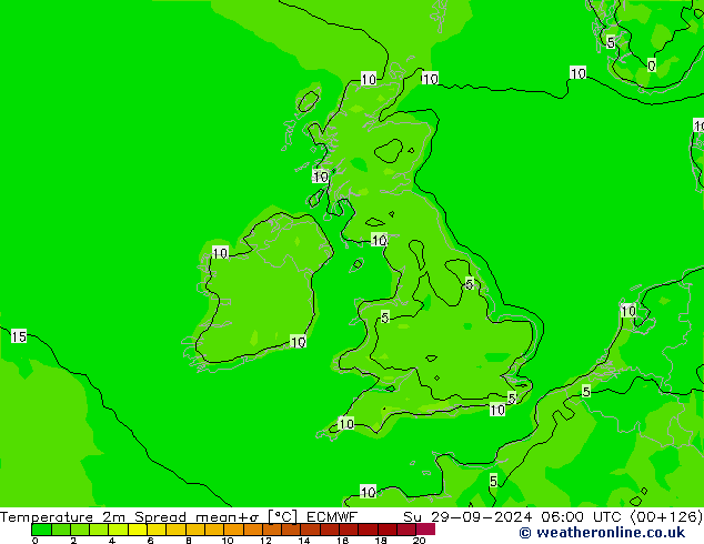 Temperature 2m Spread ECMWF Su 29.09.2024 06 UTC