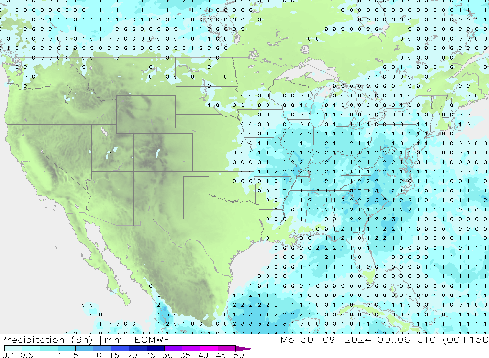 Precipitation (6h) ECMWF Mo 30.09.2024 06 UTC