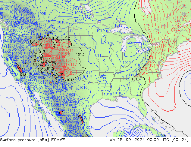 Atmosférický tlak ECMWF St 25.09.2024 00 UTC