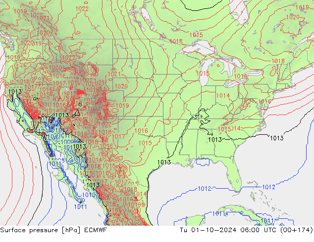 Surface pressure ECMWF Tu 01.10.2024 06 UTC