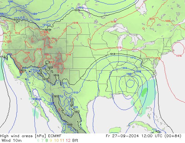 High wind areas ECMWF  27.09.2024 12 UTC