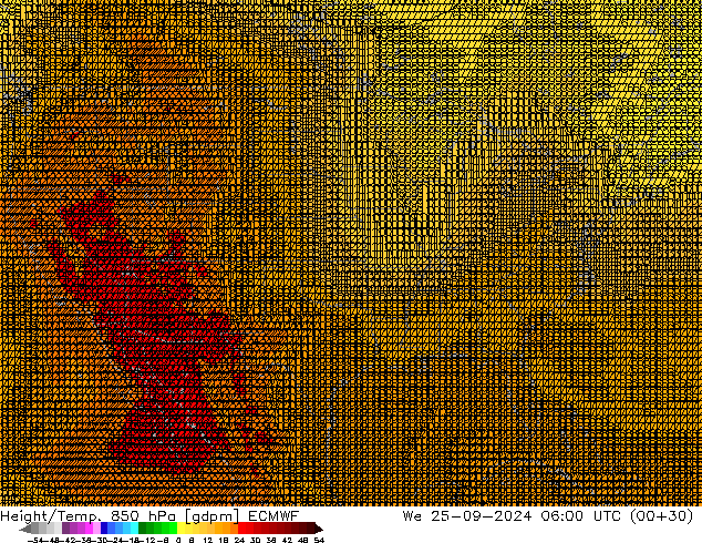 Height/Temp. 850 hPa ECMWF mer 25.09.2024 06 UTC