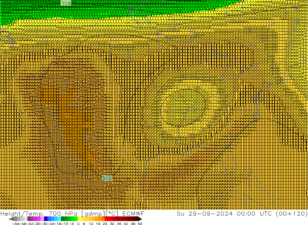 Height/Temp. 700 hPa ECMWF Su 29.09.2024 00 UTC