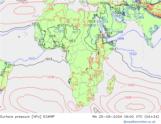 pressão do solo ECMWF Qua 25.09.2024 06 UTC