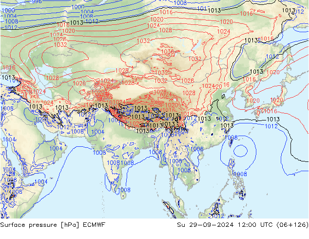 Atmosférický tlak ECMWF Ne 29.09.2024 12 UTC