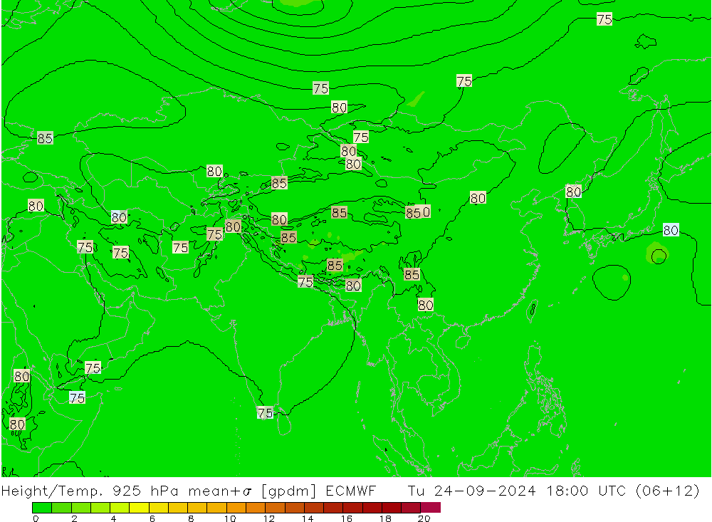 Height/Temp. 925 hPa ECMWF wto. 24.09.2024 18 UTC