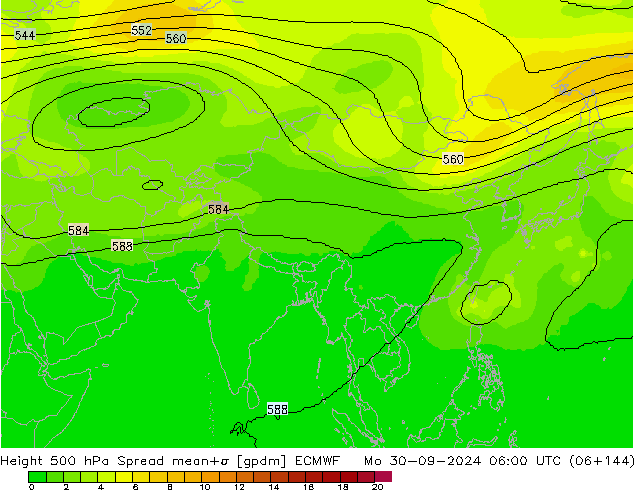 Hoogte 500 hPa Spread ECMWF ma 30.09.2024 06 UTC