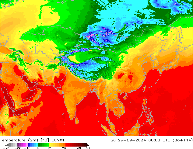 Temperatuurkaart (2m) ECMWF zo 29.09.2024 00 UTC