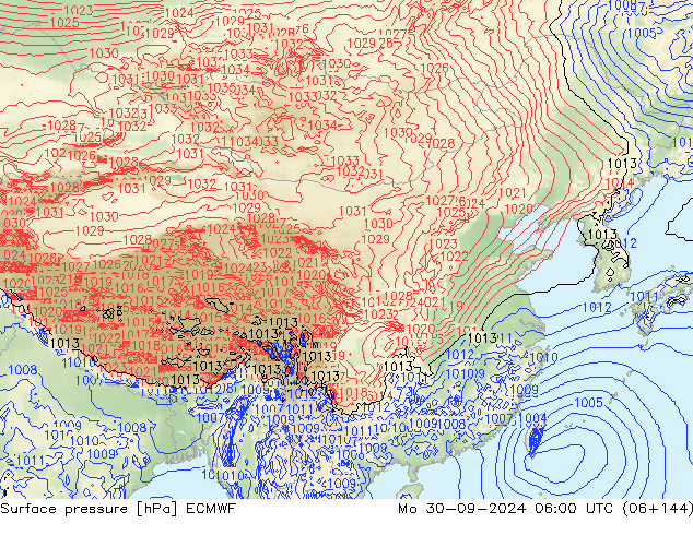 Surface pressure ECMWF Mo 30.09.2024 06 UTC