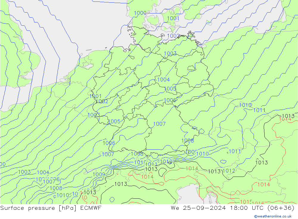 Presión superficial ECMWF mié 25.09.2024 18 UTC