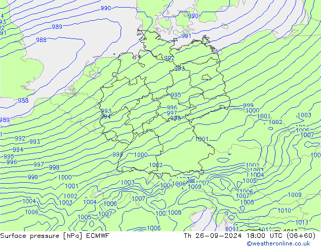 Atmosférický tlak ECMWF Čt 26.09.2024 18 UTC