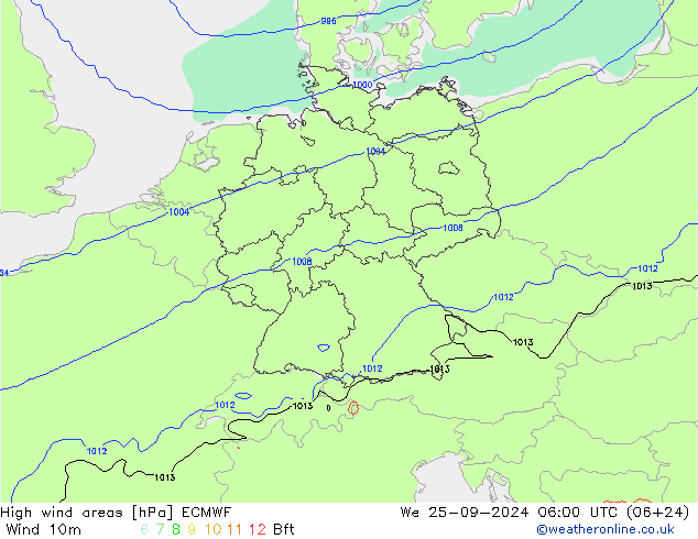 High wind areas ECMWF We 25.09.2024 06 UTC