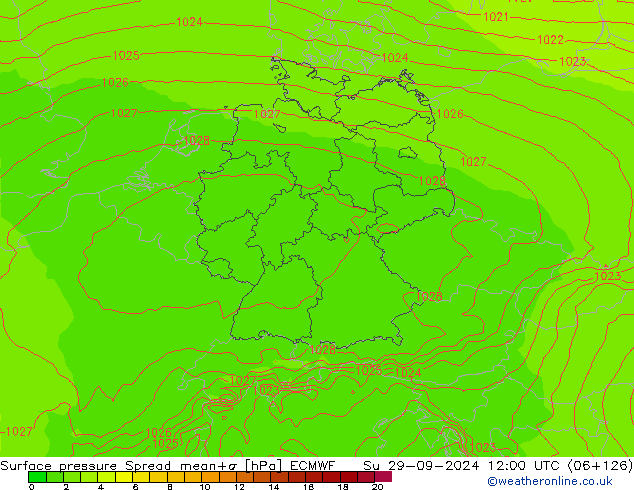 Surface pressure Spread ECMWF Su 29.09.2024 12 UTC