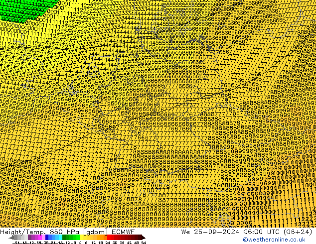 Height/Temp. 850 hPa ECMWF We 25.09.2024 06 UTC