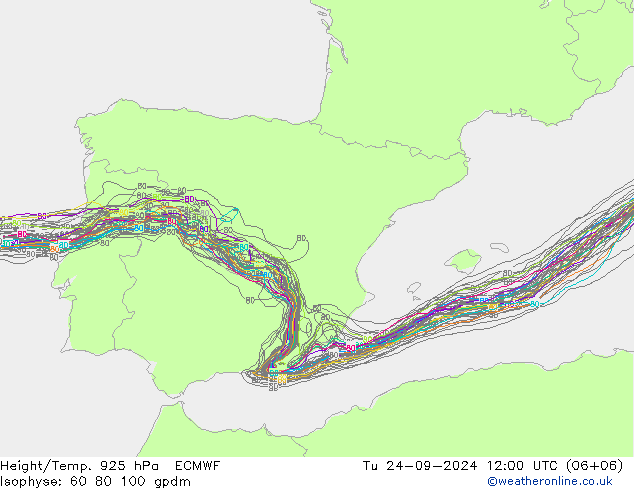 Height/Temp. 925 hPa ECMWF Tu 24.09.2024 12 UTC