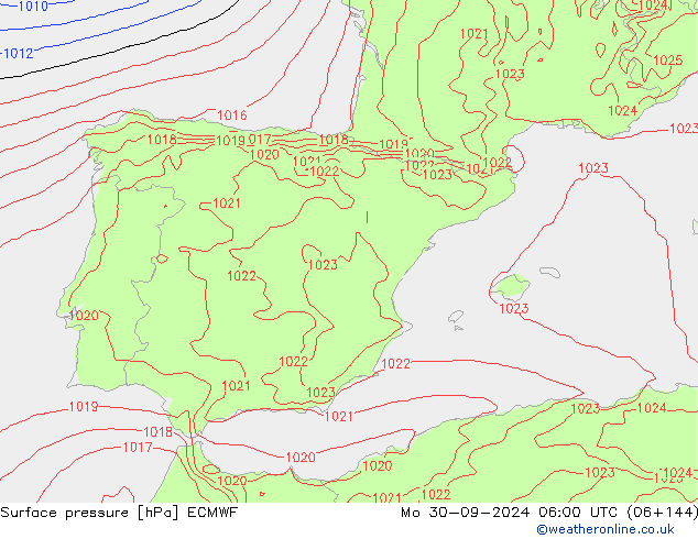 pressão do solo ECMWF Seg 30.09.2024 06 UTC