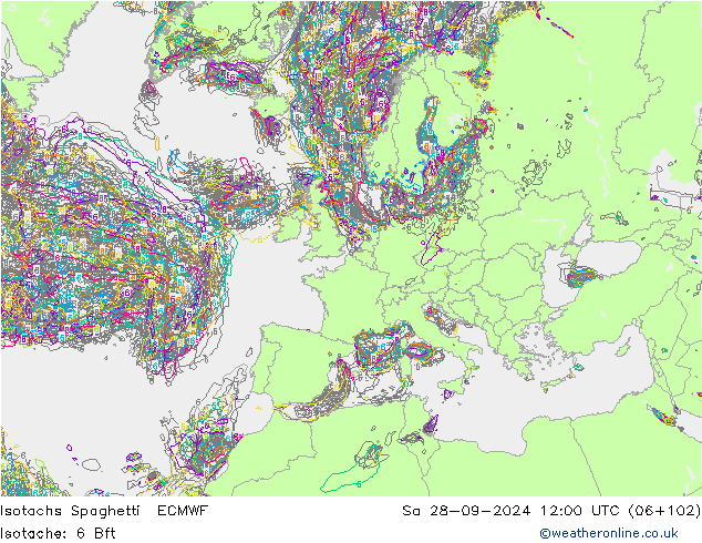 Isotachen Spaghetti ECMWF Sa 28.09.2024 12 UTC