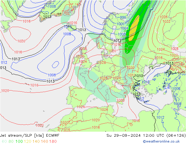 Jet stream/SLP ECMWF Su 29.09.2024 12 UTC