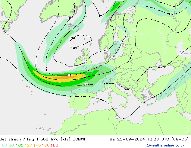 Corrente a getto ECMWF mer 25.09.2024 18 UTC