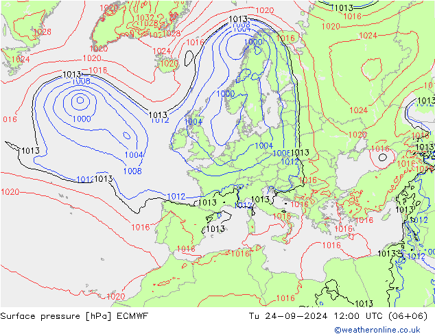 Luchtdruk (Grond) ECMWF di 24.09.2024 12 UTC