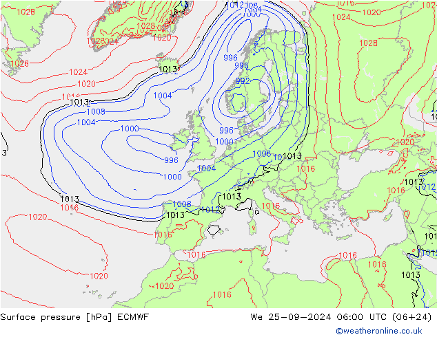 pression de l'air ECMWF mer 25.09.2024 06 UTC