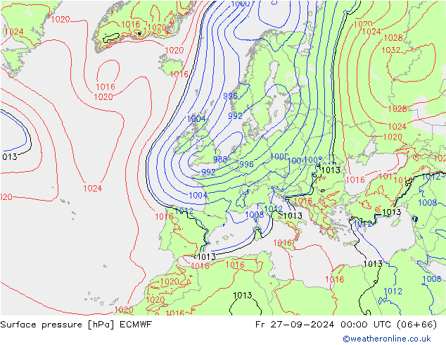 Presión superficial ECMWF vie 27.09.2024 00 UTC