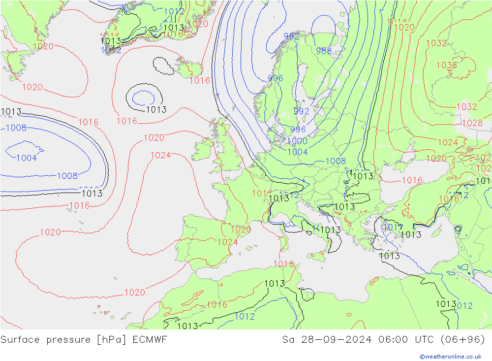 Bodendruck ECMWF Sa 28.09.2024 06 UTC