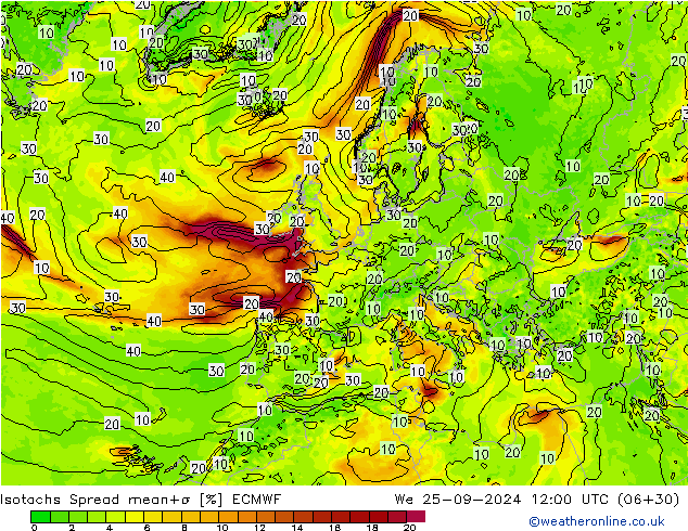 Isotachs Spread ECMWF We 25.09.2024 12 UTC