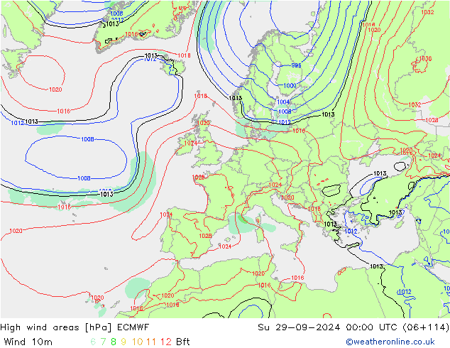 High wind areas ECMWF Ne 29.09.2024 00 UTC