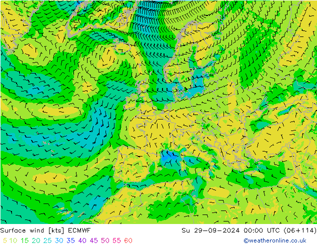 Surface wind ECMWF Su 29.09.2024 00 UTC