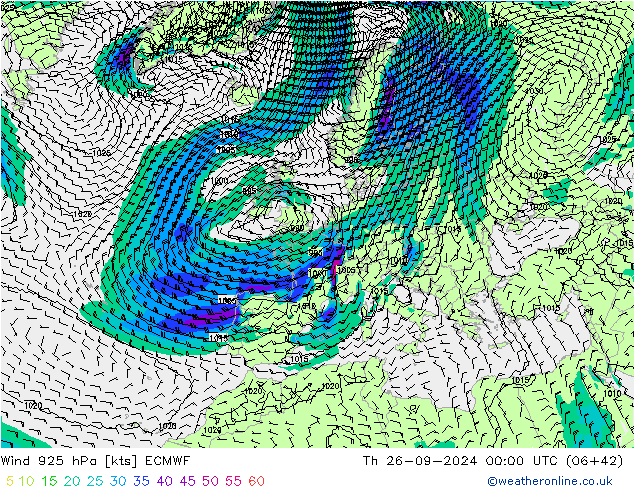 Wind 925 hPa ECMWF do 26.09.2024 00 UTC