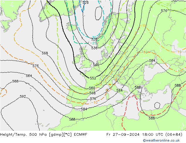 Height/Temp. 500 hPa ECMWF Fr 27.09.2024 18 UTC