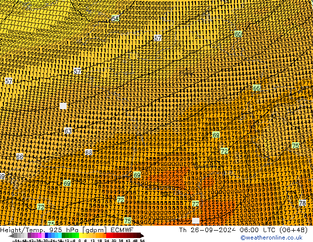 Height/Temp. 925 hPa ECMWF Do 26.09.2024 06 UTC