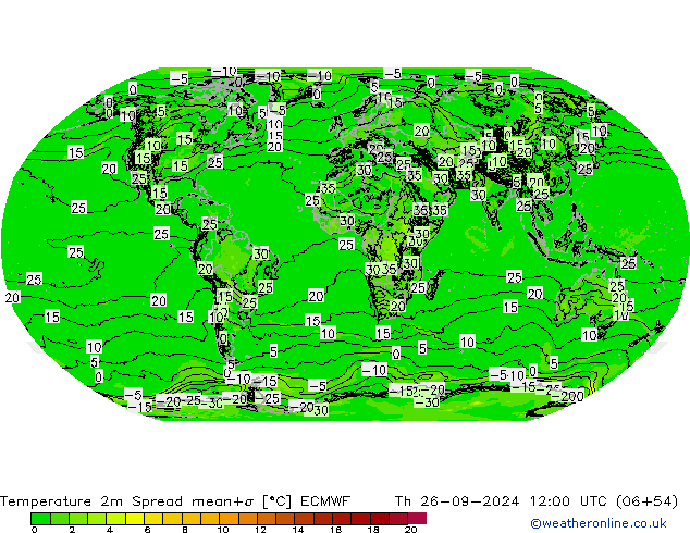 Temperature 2m Spread ECMWF Čt 26.09.2024 12 UTC