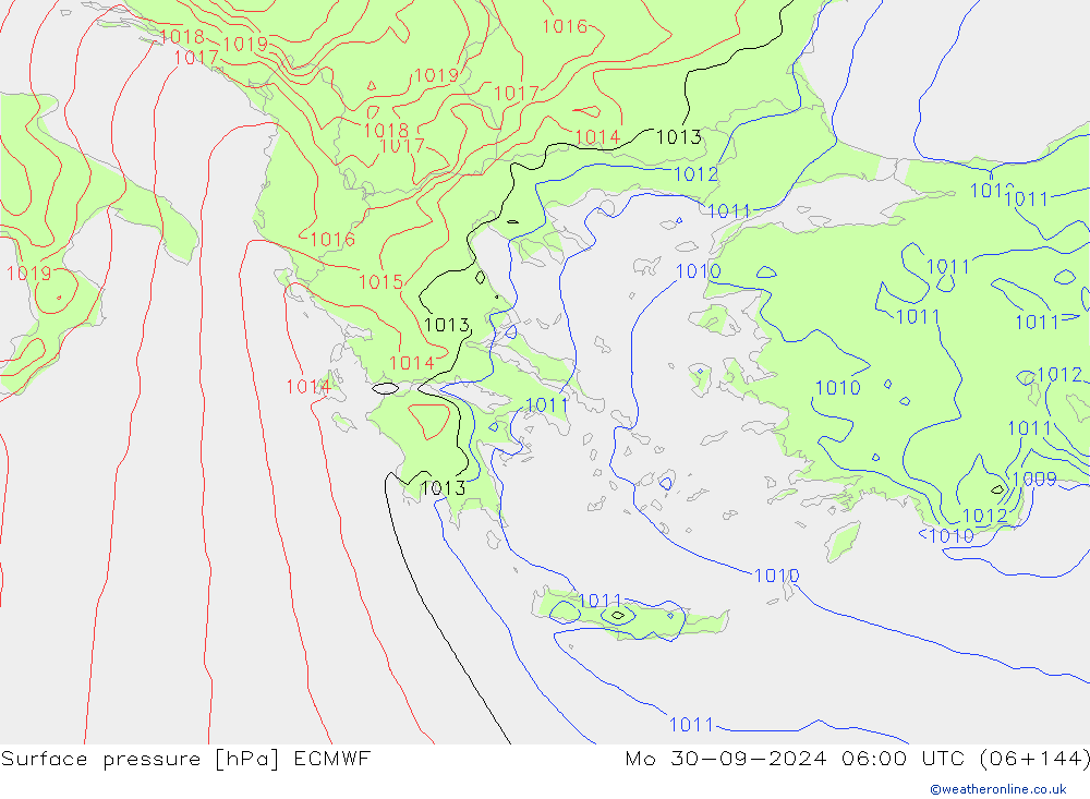 Atmosférický tlak ECMWF Po 30.09.2024 06 UTC