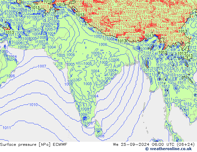 Surface pressure ECMWF We 25.09.2024 06 UTC