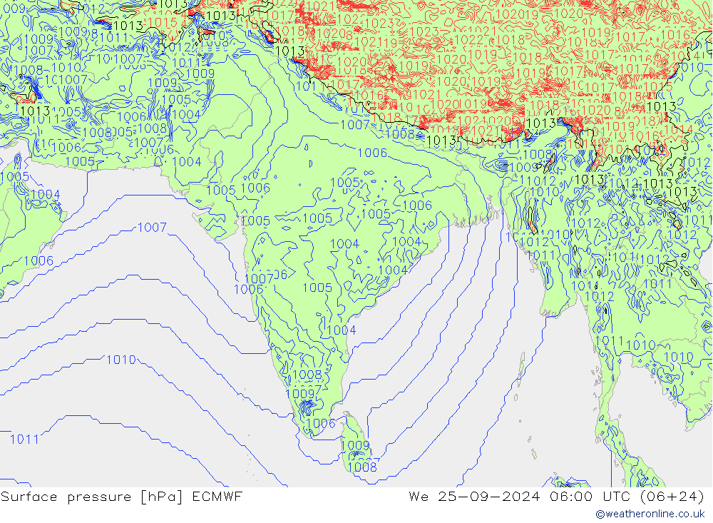 Presión superficial ECMWF mié 25.09.2024 06 UTC