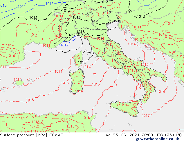 Pressione al suolo ECMWF mer 25.09.2024 00 UTC