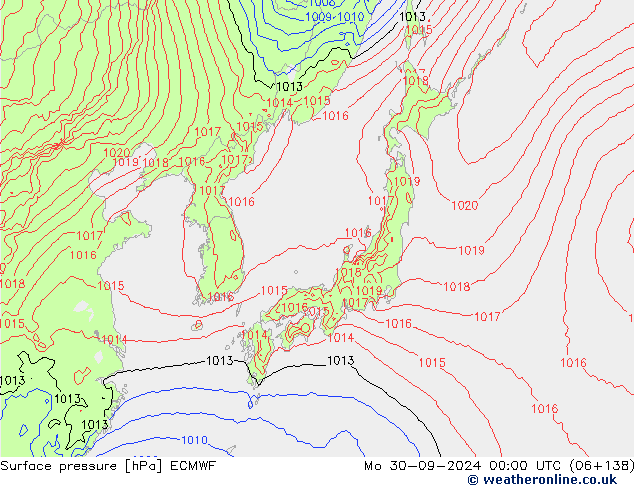 Surface pressure ECMWF Mo 30.09.2024 00 UTC