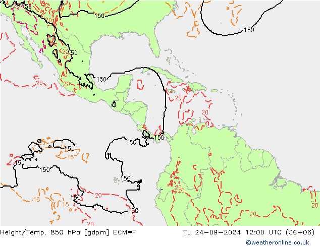 Height/Temp. 850 гПа ECMWF вт 24.09.2024 12 UTC