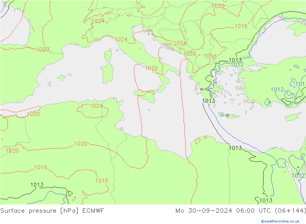 Surface pressure ECMWF Mo 30.09.2024 06 UTC