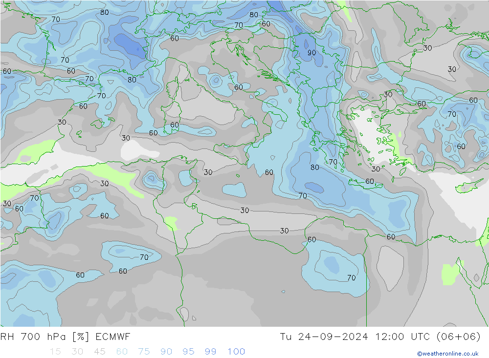 RH 700 hPa ECMWF Tu 24.09.2024 12 UTC