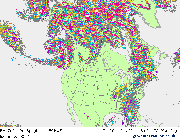 RH 700 hPa Spaghetti ECMWF Th 26.09.2024 18 UTC